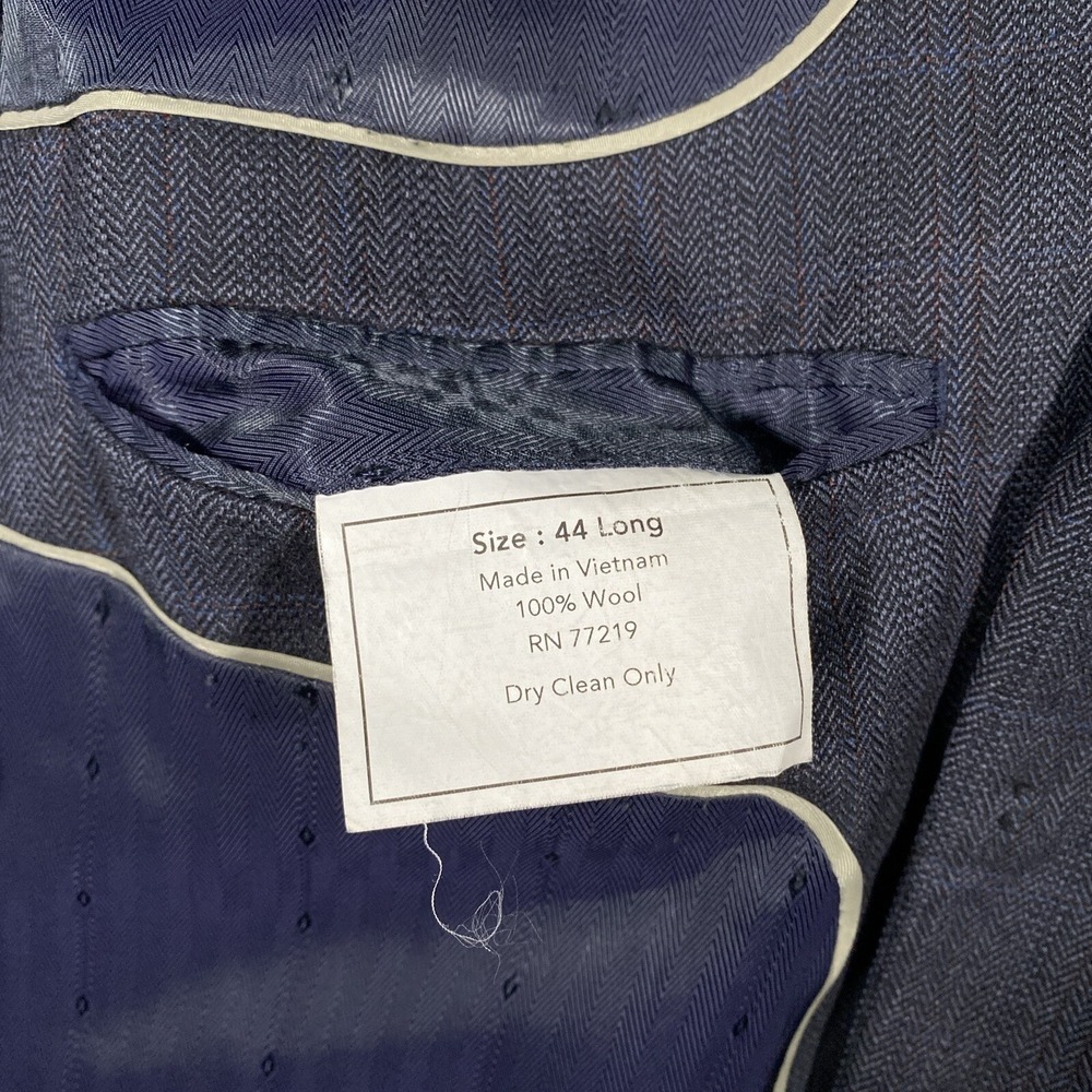 Joseph & Feiss Gold Mens 44L Classic Fit Grey Herringbone Windowpane Blazer Wool - Picture 5 of 11